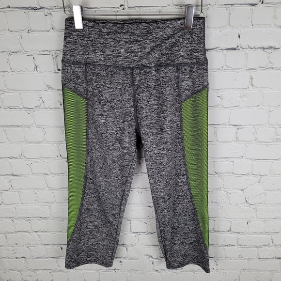 ITZON | mesh/ neon panel crop athletic workout leggings - Picture 2 of 6